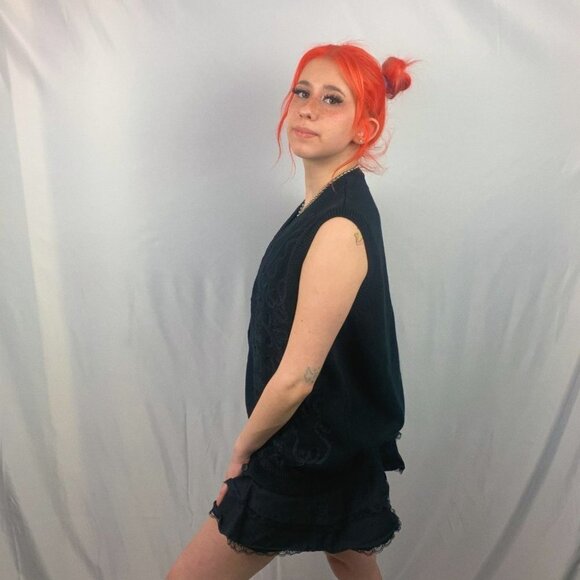 TABI International Navy Embroidered Button Down Knit Vest - Picture 2 of 5